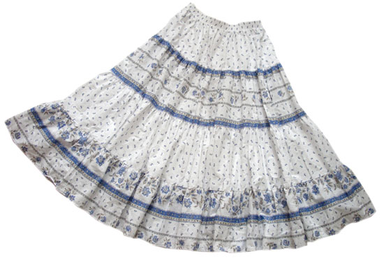 Provence tiered skirt, long (Castellane. white blue) - Click Image to Close